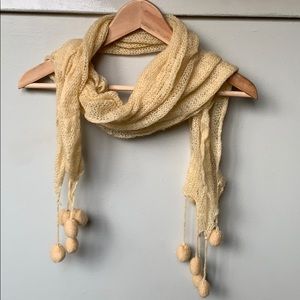 $25/2 Stylish Wrinkled Knit Scarf w Pom Pom